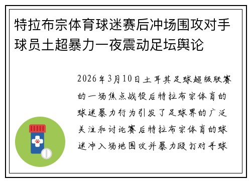 特拉布宗体育球迷赛后冲场围攻对手球员土超暴力一夜震动足坛舆论 特拉布宗体育球迷赛后冲场围攻对手球员土超暴力一夜震动足坛舆论